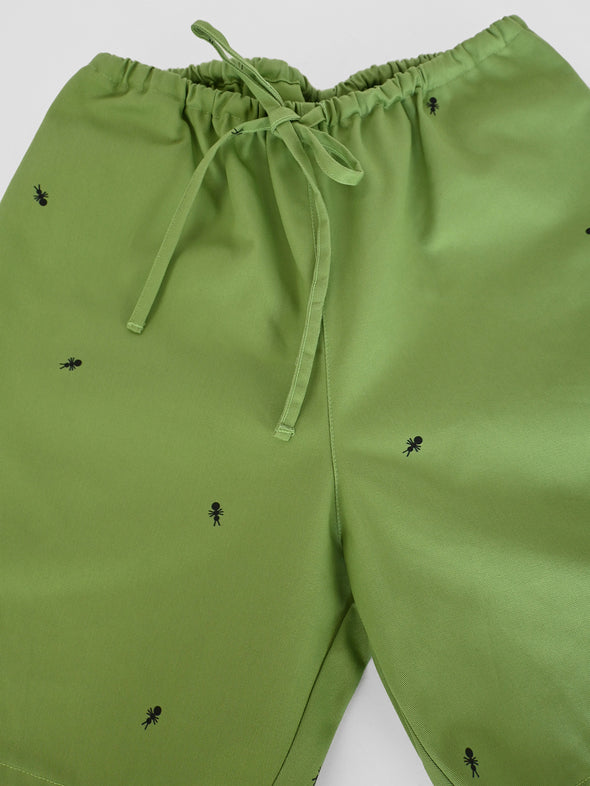 HO HOS HOLE IN THE WALL brand "Ants on Your Pants" Shorts. Design by Natali Koromoto. Avocado colorway