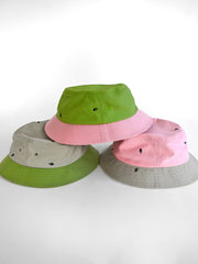 Natali Koromoto x HO HOS HOLE IN THE WALL brands "Ants on Your Hat"  print design bucket hat in three colorway combos.