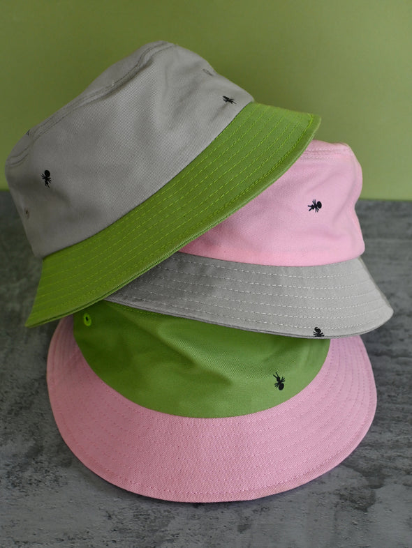 Natali Koromoto x HO HOS HOLE IN THE WALL brands "Ants on Your Hat"  print design bucket hat in three colorway combos
