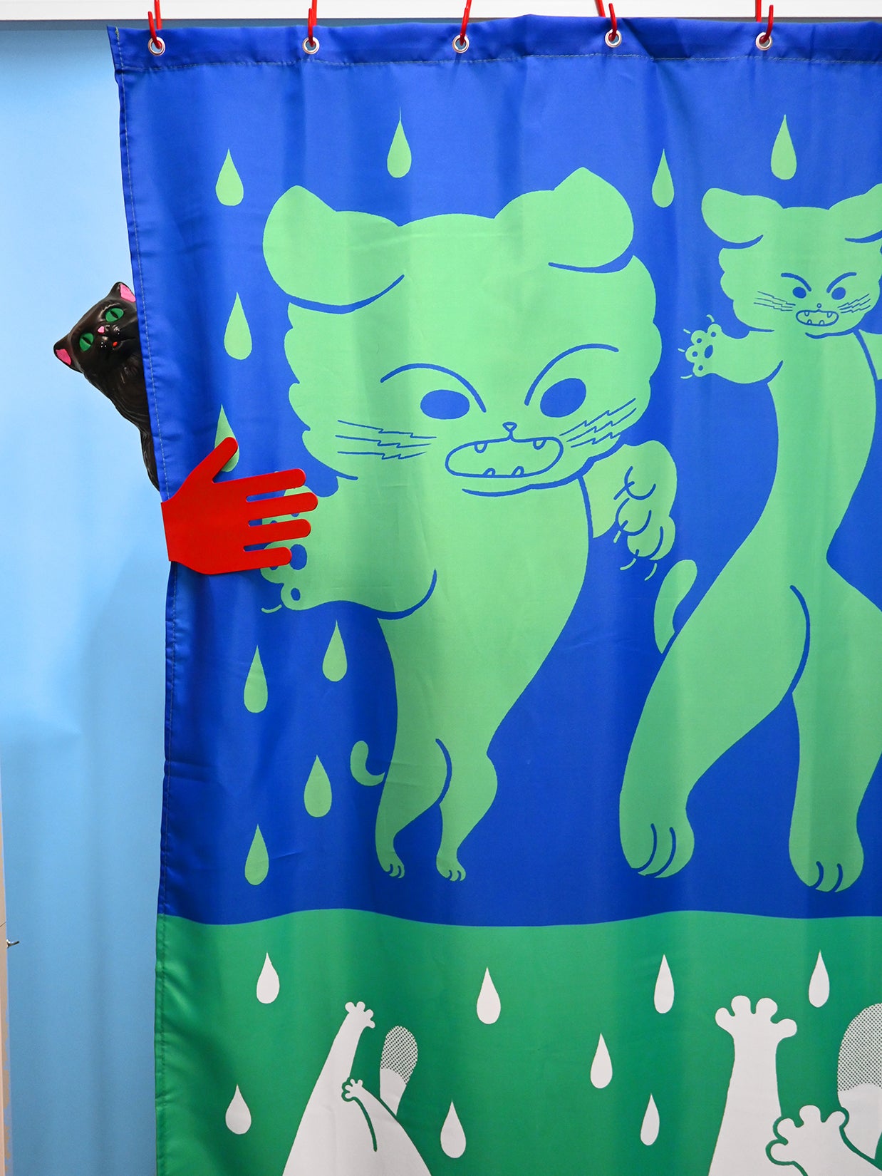 Part of the "Dry Cats" bath collection by illustrator Natali Koromoto. "Dry Cats" shower curtain.