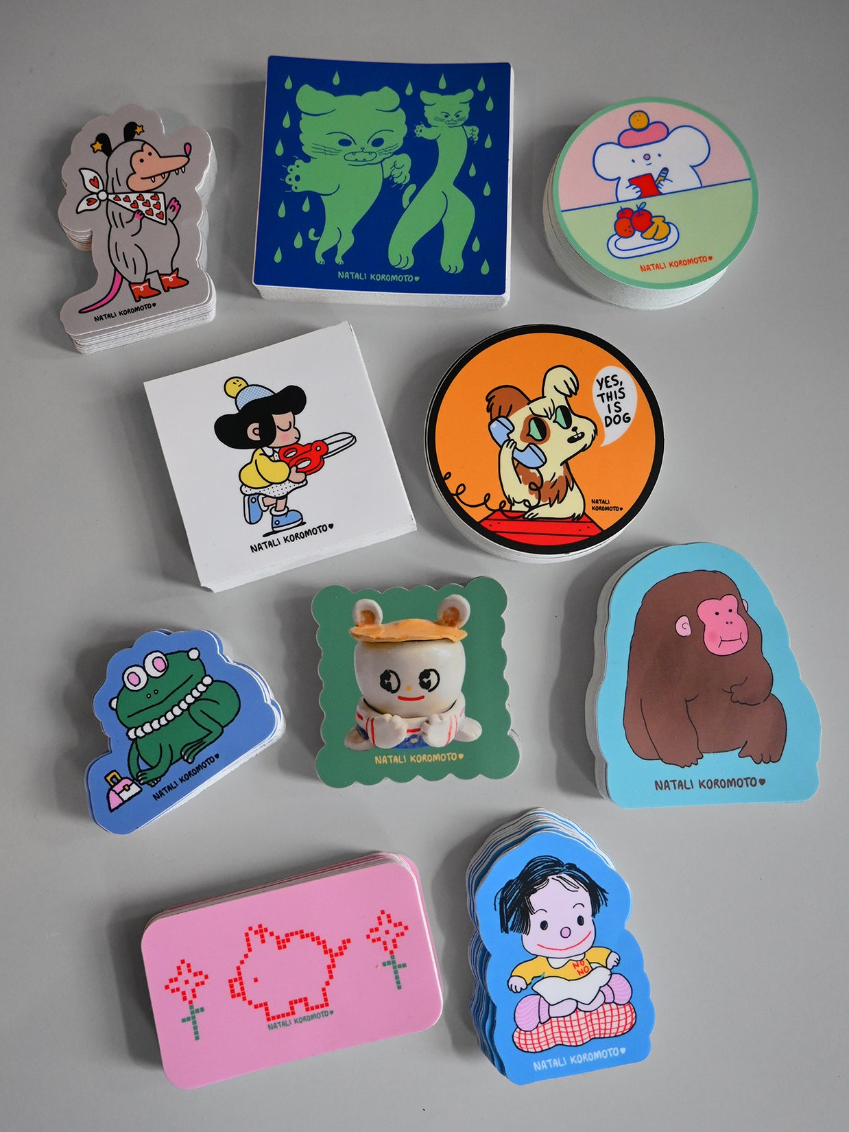 Jumbo Stickers! Designs by Natali Koromoto. Average size 3"x3". Water-resistant. Dishwasher safe