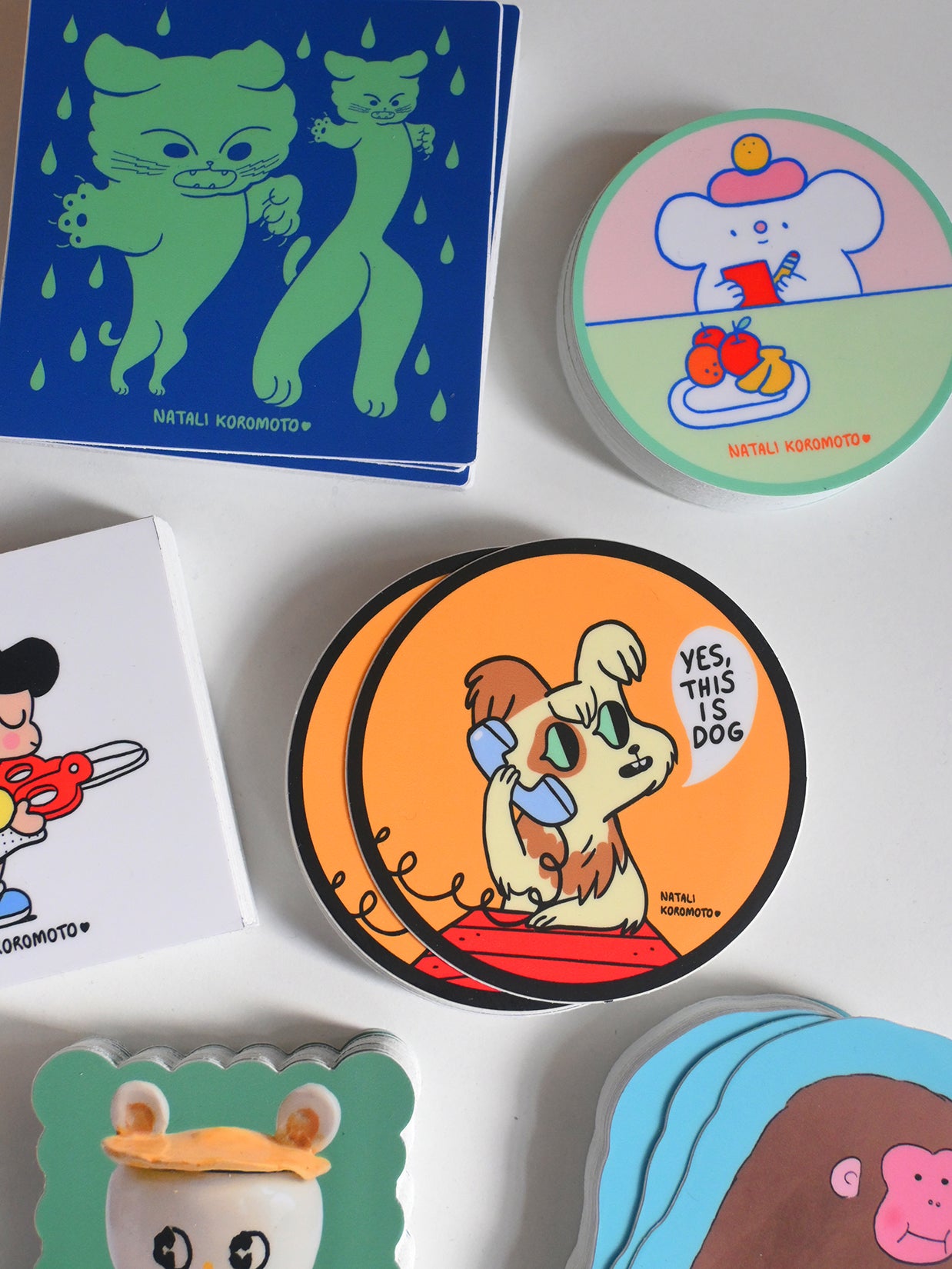 Jumbo Stickers! Designs by Natali Koromoto Martinez. Average size 3"x3". Water-resistant. Dishwasher safe
