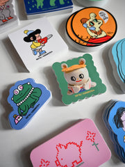 Jumbo Stickers! Designs by Natali Koromoto. Average size 3"x3". Water-resistant. Dishwasher safe