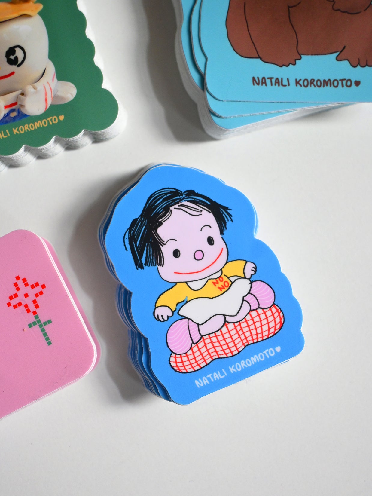 Jumbo Stickers! Designs by Natali Koromoto Martinez. Average size 3"x3". Water-resistant. Dishwasher safe