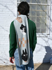 "CATS" Jumbo scarf - Design by Natali Koromoto. Scarf knit in Long Island, New York. Made with premium soft, durable 100% Egyptian Cotton.