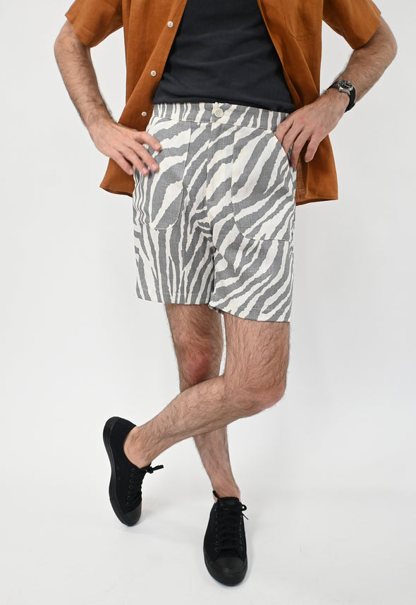 "Zebra Without a Cause" Linen Shorts - Grey Stripe