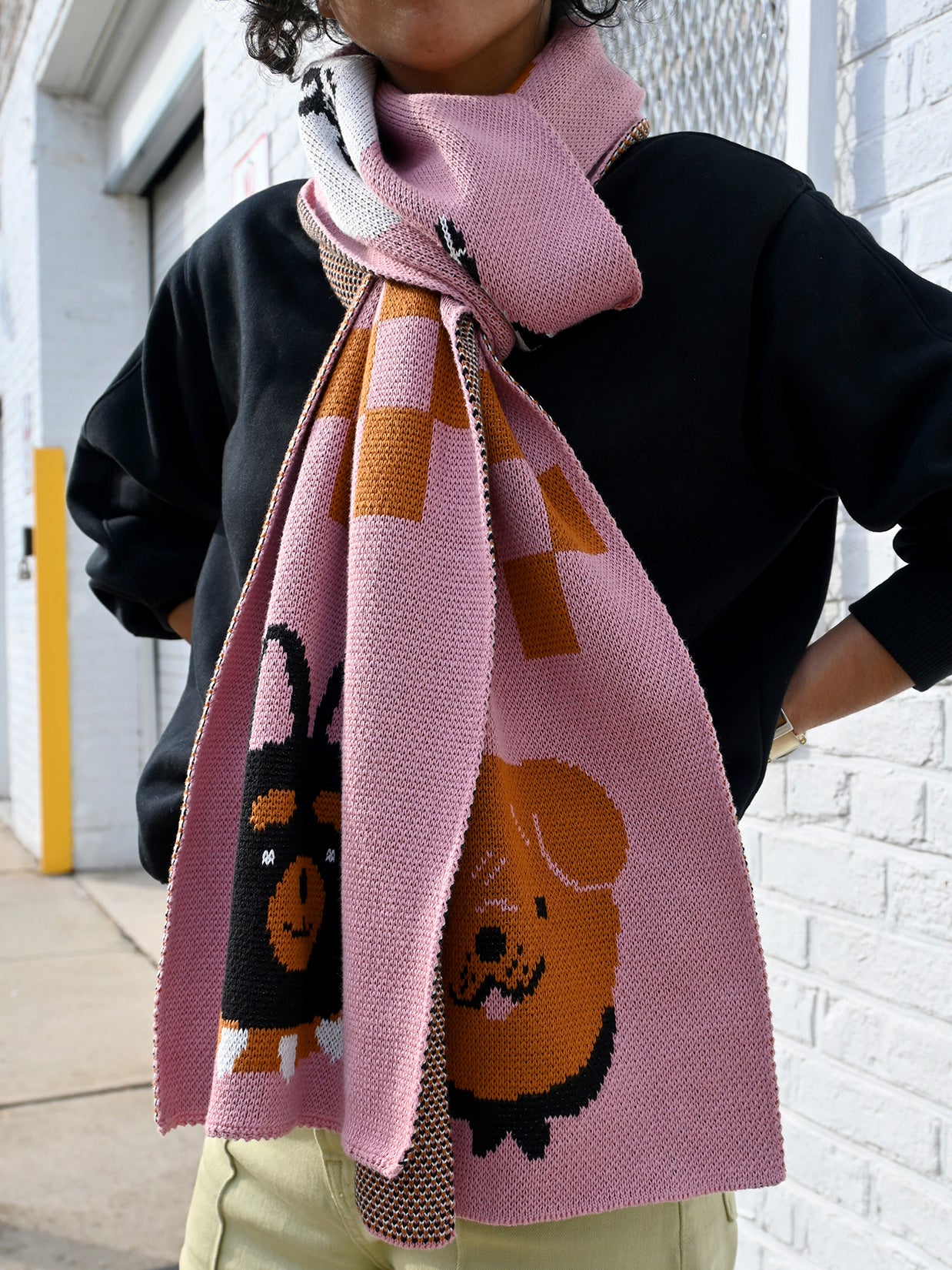 "DOGS" Jumbo scarf - Design by Natali Koromoto. Scarf knit in Long Island, New York. Made with premium soft, durable 100% Egyptian Cotton.