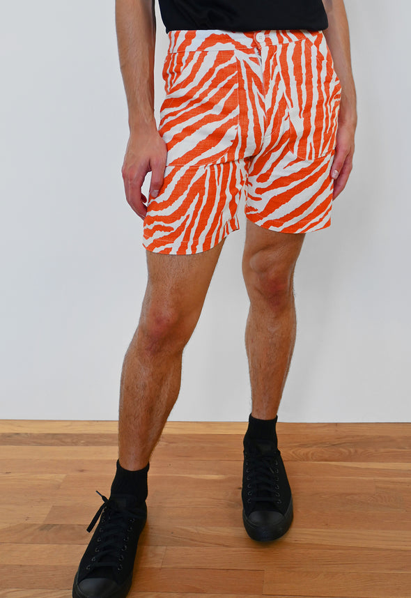 "Zebra Without a Cause" Linen Shorts - Orange Stripe