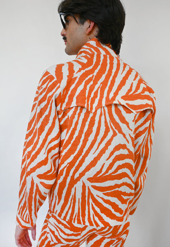 "Zebra Without a Cause" Linen Jacket - Orange Stripe