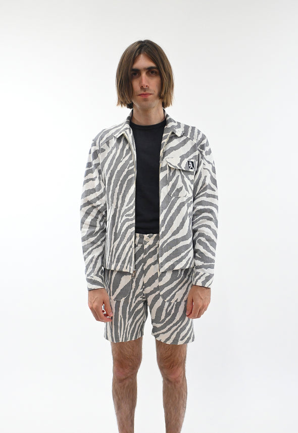 "Zebra Without a Cause" Linen Shorts - Grey Stripe