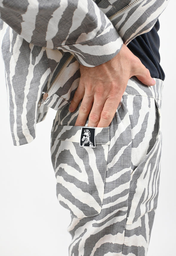 "Zebra Without a Cause" Linen Shorts - Grey Stripe