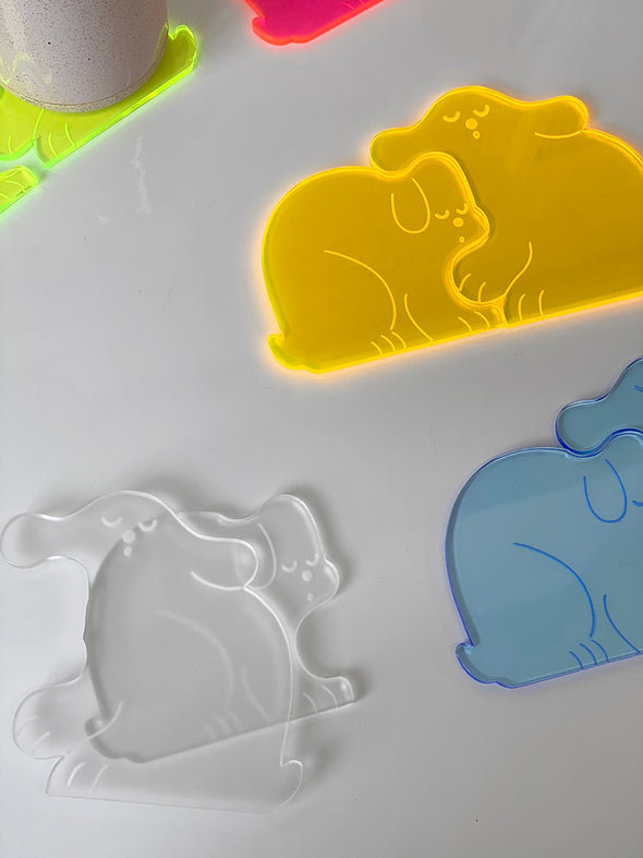 Natali Koromoto designed "Perfect Nap" collection (DOGS) Set of two acrylic coasters.