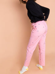 Natali Koromoto x Ho Hos Hole in The Wall brand "Ants on Your Pants" custom print design in Pink Lemonade dye colorway. Unisex regular fit lounge pull-on pant with elastic waist. USA-milled 100% organic cotton, dyed and printed with non-toxic, low-impact dyes and inks. Machine wash OK. Sizes 2XS-3XL. Made in NYC.