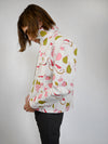 "All over Fruit" print Jacket. Designed by Natali Koromoto's in-house clothing brand Ho Hos Hole in The Wall. Made in NYC with Eco-Twill, a combo organic cotton and polyester spun from recycled water and soda bottles.