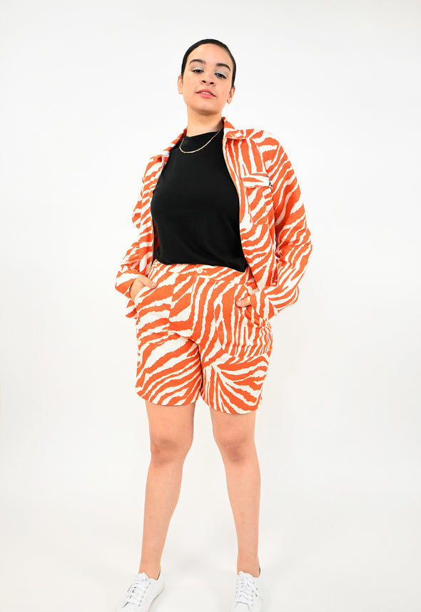 "Zebra Without a Cause" Linen Shorts - Orange Stripe