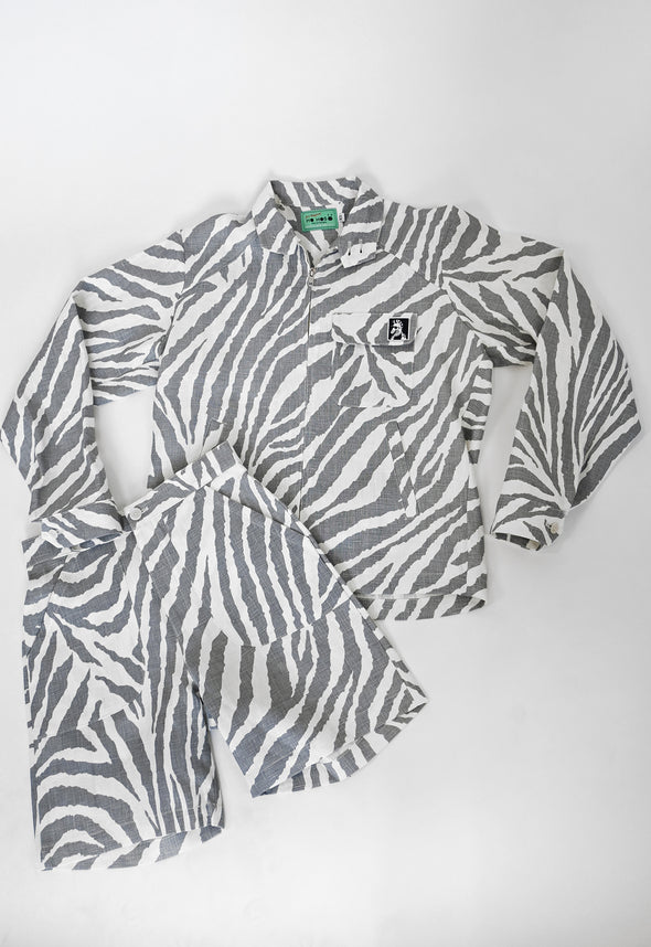 "Zebra Without a Cause" Linen Shorts - Grey Stripe